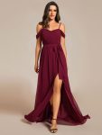 Sweetheart Neckline Cold Shoulder Chiffon Bridesmaid Dress – Burgundy