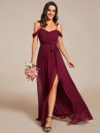 Sweetheart Neckline Cold Shoulder Chiffon Bridesmaid Dress – Burgundy