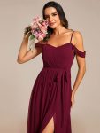 Sweetheart Neckline Cold Shoulder Chiffon Bridesmaid Dress – Burgundy