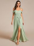 Sweetheart Neckline Cold Shoulder Chiffon Bridesmaid Dress - Mint Green