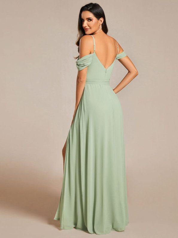 Sweetheart Neckline Cold Shoulder Chiffon Bridesmaid Dress - Mint Green