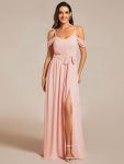 Sweetheart Neckline Cold Shoulder Chiffon Bridesmaid Dress – Pink