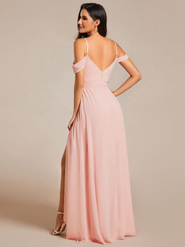 Sweetheart Neckline Cold Shoulder Chiffon Bridesmaid Dress - Pink