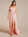 Sweetheart Neckline Cold Shoulder Chiffon Bridesmaid Dress – Pink