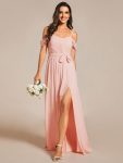 Sweetheart Neckline Cold Shoulder Chiffon Bridesmaid Dress – Pink