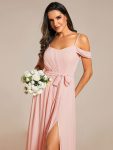 Sweetheart Neckline Cold Shoulder Chiffon Bridesmaid Dress – Pink