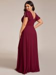 Short Sleeves with Bowknot High Front Slit A-Line Chiffon Bridesmaid Dress – Burgundy