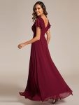 Short Sleeves with Bowknot High Front Slit A-Line Chiffon Bridesmaid Dress – Burgundy