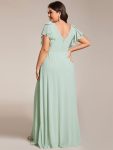 Short Sleeves with Bowknot High Front Slit A-Line Chiffon Bridesmaid Dress – Mint Green