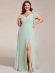 Short Sleeves with Bowknot High Front Slit A-Line Chiffon Bridesmaid Dress – Mint Green