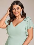 Short Sleeves with Bowknot High Front Slit A-Line Chiffon Bridesmaid Dress – Mint Green