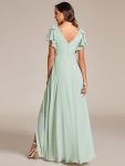 Short Sleeves with Bowknot High Front Slit A-Line Chiffon Bridesmaid Dress – Mint Green