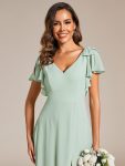 Short Sleeves with Bowknot High Front Slit A-Line Chiffon Bridesmaid Dress – Mint Green