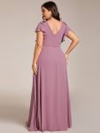 Short Sleeves with Bowknot High Front Slit A-Line Chiffon Bridesmaid Dress – Purple Orchid