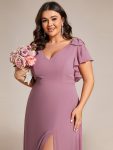 Short Sleeves with Bowknot High Front Slit A-Line Chiffon Bridesmaid Dress – Purple Orchid