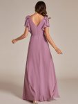 Short Sleeves with Bowknot High Front Slit A-Line Chiffon Bridesmaid Dress – Purple Orchid