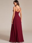 Deep V-Neck High Front Slit Spaghetti Strap Back X-Cross Bridesmaid Dress – Burgundy