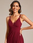 Deep V-Neck High Front Slit Spaghetti Strap Back X-Cross Bridesmaid Dress – Burgundy