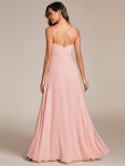 Deep V-Neck High Front Slit Spaghetti Strap Back X-Cross Bridesmaid Dress – Pink