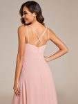 Deep V-Neck High Front Slit Spaghetti Strap Back X-Cross Bridesmaid Dress – Pink