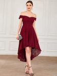 Off Shoulder Sweetheart High-Low Bridesmaid Dress – Burgundy