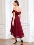 Off Shoulder Sweetheart High-Low Bridesmaid Dress – Burgundy