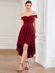 Off Shoulder Sweetheart High-Low Bridesmaid Dress – Burgundy