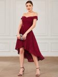 Off Shoulder Sweetheart High-Low Bridesmaid Dress – Burgundy