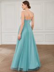 A-Line Sparkly V-Neck Illusion Panel Bridesmaid Dress – Dusty Blue