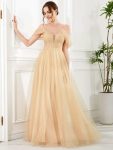 Cold Shoulder Spaghetti Strap Pleated Sequin Tulle Bridesmaid Dress – Gold