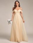 Cold Shoulder Spaghetti Strap Pleated Sequin Tulle Bridesmaid Dress - Gold