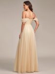 Cold Shoulder Spaghetti Strap Pleated Sequin Tulle Bridesmaid Dress – Gold