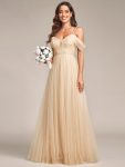 Cold Shoulder Spaghetti Strap Pleated Sequin Tulle Bridesmaid Dress – Gold