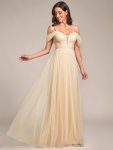 Cold Shoulder Spaghetti Strap Pleated Sequin Tulle Bridesmaid Dress – Gold