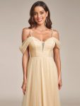 Cold Shoulder Spaghetti Strap Pleated Sequin Tulle Bridesmaid Dress – Gold