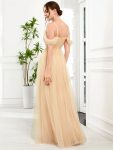 Cold Shoulder Spaghetti Strap Pleated Sequin Tulle Bridesmaid Dress – Gold