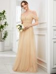 Cold Shoulder Spaghetti Strap Pleated Sequin Tulle Bridesmaid Dress – Gold