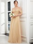 Cold Shoulder Spaghetti Strap Pleated Sequin Tulle Bridesmaid Dress – Gold