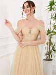 Cold Shoulder Spaghetti Strap Pleated Sequin Tulle Bridesmaid Dress – Gold