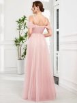 Cold Shoulder Spaghetti Strap Pleated Sequin Tulle Bridesmaid Dress – Pink