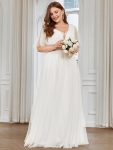 Pleated A-Line Short Sleeve Wide Waist Tulle Bridesmaid Dress – White