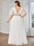 Pleated A-Line Short Sleeve Wide Waist Tulle Bridesmaid Dress – White