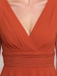 V Neck Ruched Asymmetrical Hems Midi Chiffon Bridesmaid Dress – Burnt Orange