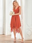 Chiffon Double V-Neck A Line Bridesmaid Dress with Asymmetrical Hem - Burnt Orange