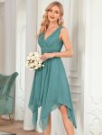 Chiffon Double V-Neck A Line Bridesmaid Dress with Asymmetrical Hem - Dusty Blue