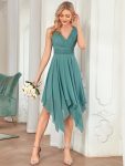 Chiffon Double V-Neck A Line Bridesmaid Dress with Asymmetrical Hem – Dusty Blue