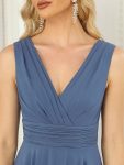 Chiffon Double V-Neck A Line Bridesmaid Dress with Asymmetrical Hem – Dusty Navy