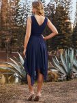 V Neck Ruched Asymmetrical Hems Midi Chiffon Bridesmaid Dress – Navy Blue