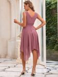 V Neck Ruched Asymmetrical Hems Midi Chiffon Bridesmaid Dress – Purple Orchid