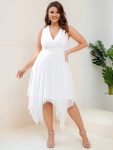 Chiffon Double V-Neck A Line Bridesmaid Dress with Asymmetrical Hem – Cream